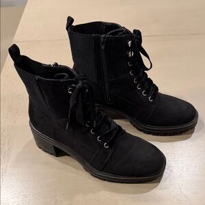 Crown Vintage Black Lace-Up Moto Boots